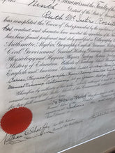 Load image into Gallery viewer, Image: Antique 1915 Teachers Certificate and State Normal School Diploma of Ruth McIntire Rossiter. Two elegant parchment documents with ornate calligraphy and intricate detailing. A testament to academic achievement and dedication to education in a bygone era.&quot;