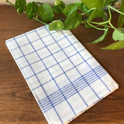 Linen Tea Towel Blue Checkered