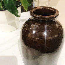 Load image into Gallery viewer, Image: Antique Small Brown Liquids Crock - A vintage crock with rustic appeal, showcasing deep brown hue and utilitarian design.&quot;Image: Antique Small Brown Liquids Crock - A vintage crock with rustic appeal, showcasing deep brown hue and utilitarian design.&quot;