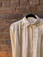 Load image into Gallery viewer, Vintage White Blouse with Billowing Sleeves and Lace (Size 10)