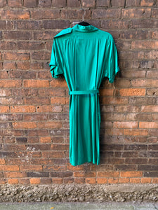 Vintage Teal Button up Dress with Belt (Small)