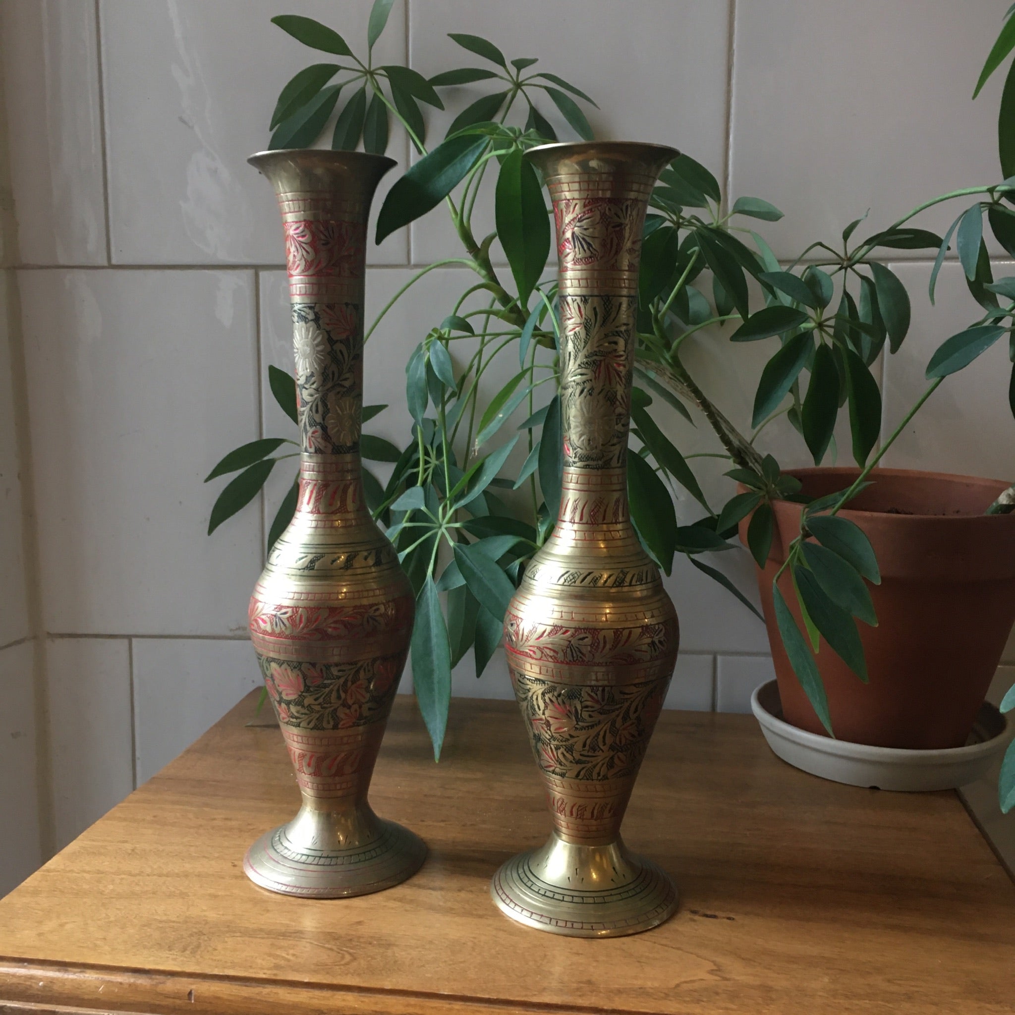 Etched, Two Tone Brass Vase Unique Brass Vase 