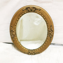 Load image into Gallery viewer, Bevelled Gold Round Mirror with Beaded Inner Frame and Acanthus Motif
