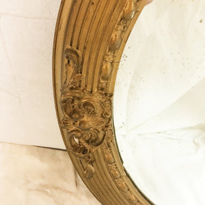 Bevelled Gold Round Mirror with Beaded Inner Frame and Acanthus Motif